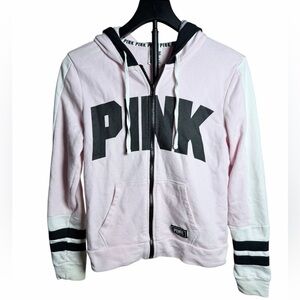 PINK Victoria's Secret Light Pink & White Zip Up Hoodie: Small